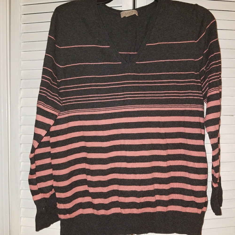 Gray/peach striped sweater